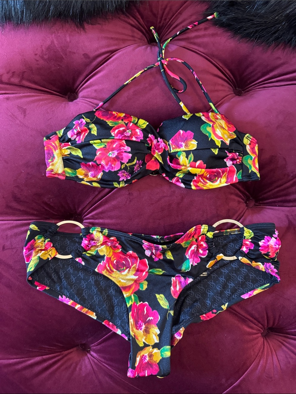 Rare! Victoria's Secret Very Sexy Black Floral Bikini